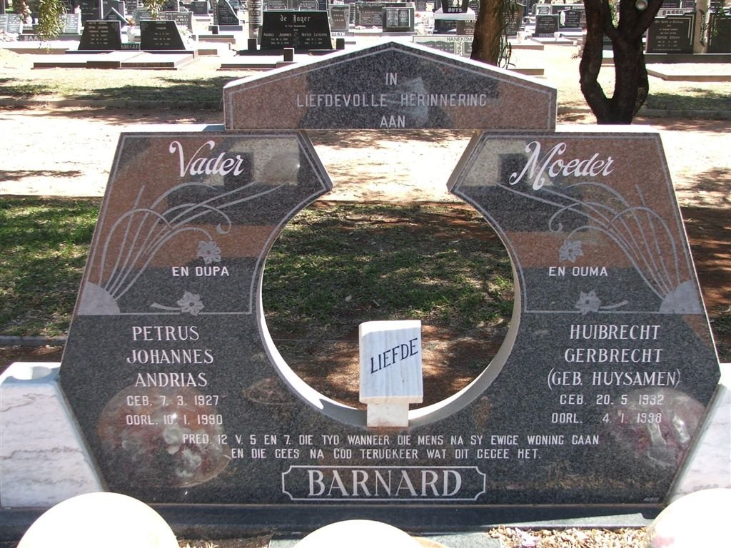 BARNARD Petrus Johannes Andrias 1927-1990 &amp; Huibrecht Gerbrecht HUYSAMEN 1932-1998