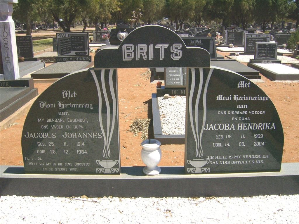 BRITS Jacobus Johannes 1914-1984 &amp; Jacoba Hendrika 1909-2004