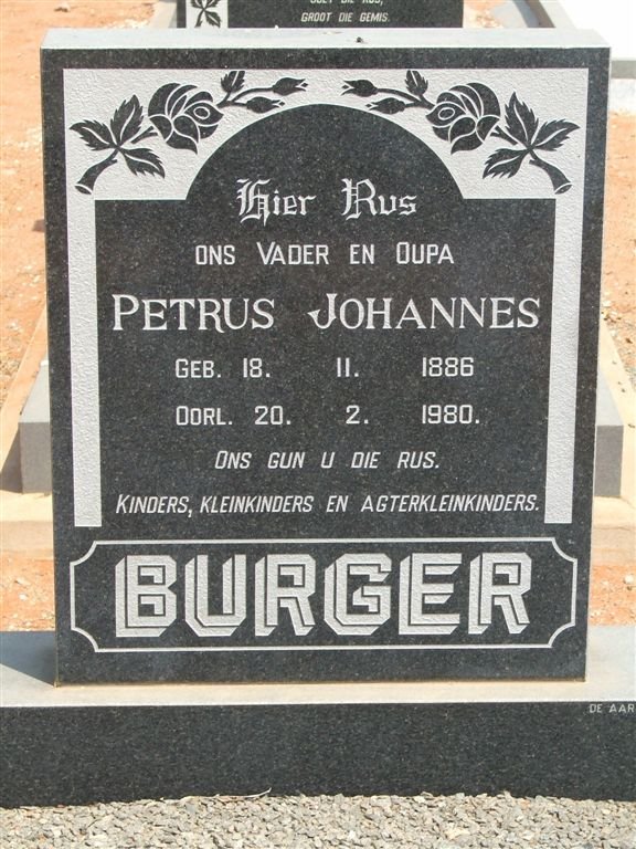 BURGER Petrus Johannes 1886-1980