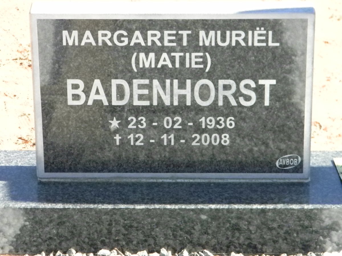 BADENHORST Margaret Muriël 1936-2008