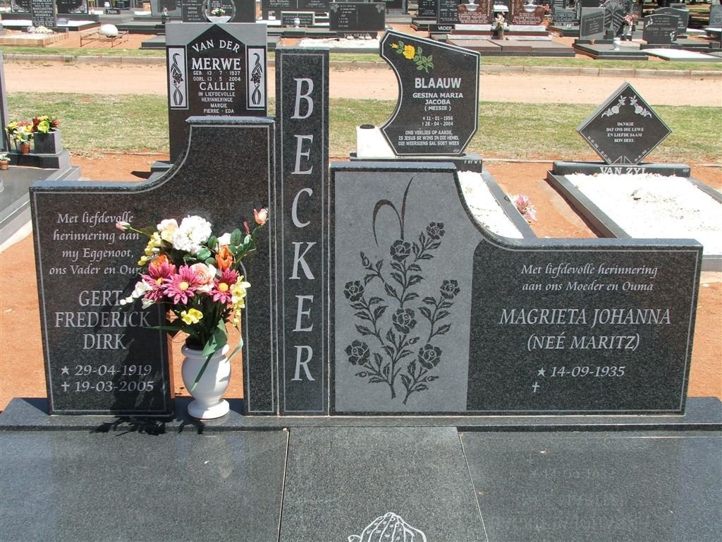 BECKER Gert Frederick Dirk 1919-2005 &amp; Magrieta Johanna MARITZ 1935-