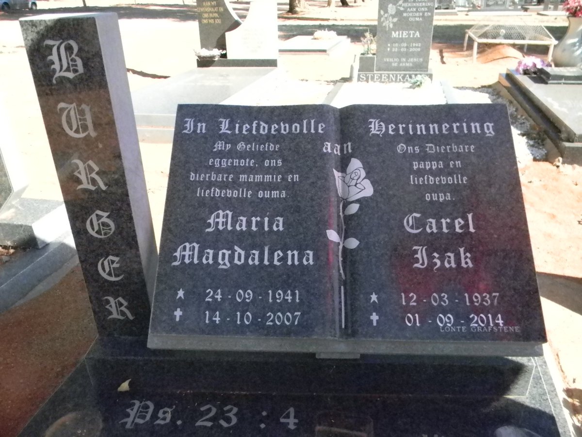 BURGER Carel Izak 1937-2014 &amp; Maria Magdalena 1941-2007