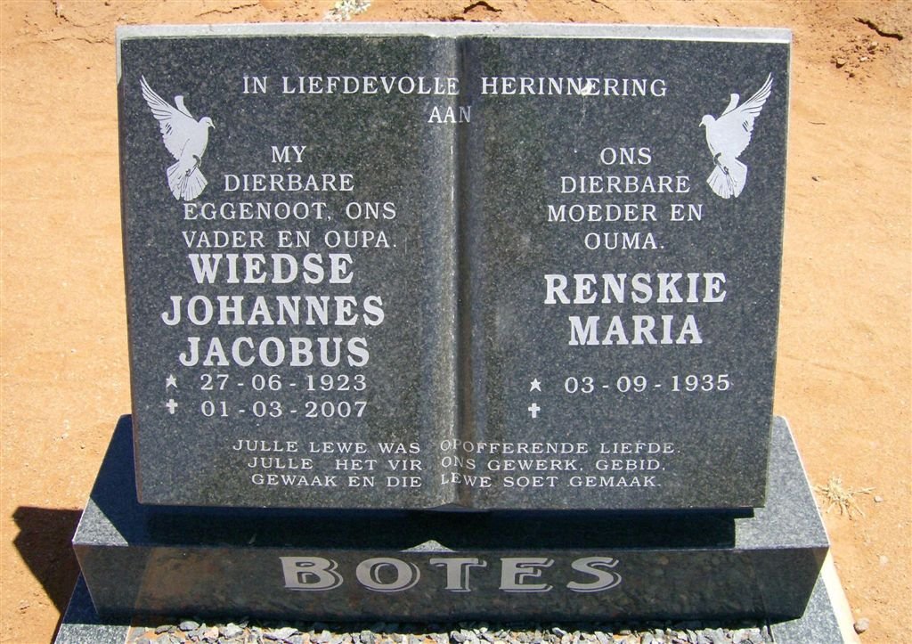 BOTES Wiedse Johannes Jacobus 1923-2007 &amp; Renskie Maria 1935-