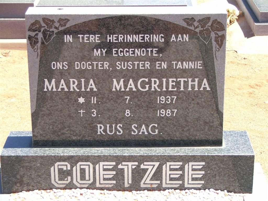 COETZEE Maria Magrietha 1937-1987