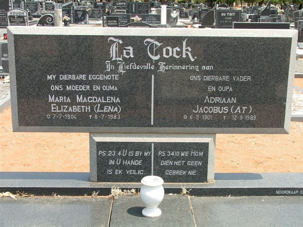 COCK Adriaan Jacobus, la 1901-1989 &amp; Maria Magdalena Elizabeth 1904-1983