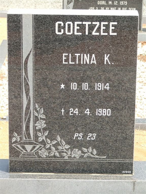 COETZEE Eltina K. 1914-1980