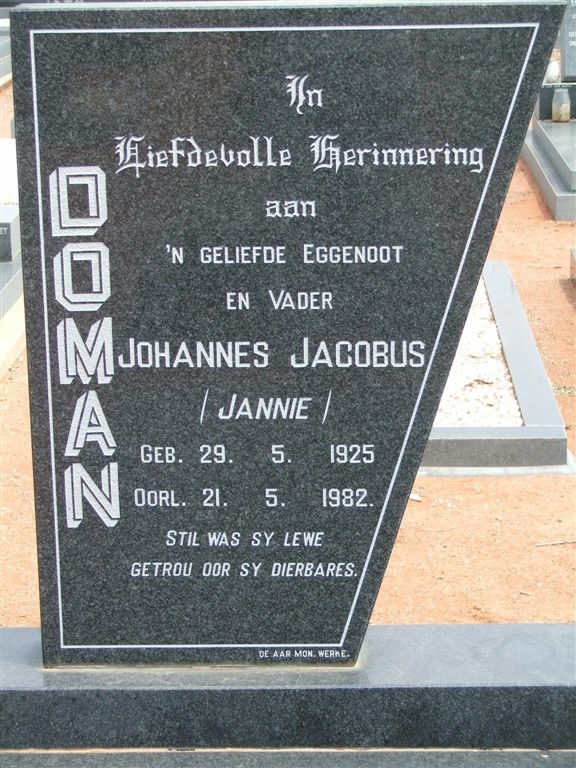 DOMAN Johannes Jacobus 1925-1982