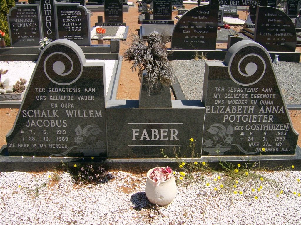FABER Schalk Willem Jacobus 1919-1989 &amp; Elizabeth Anna Potgieter OOSTHUIZEN 1923-1987