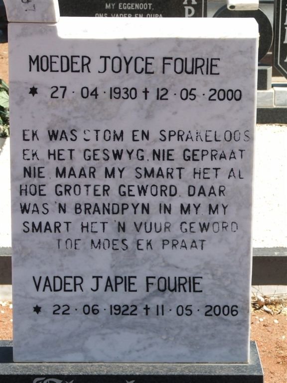 FOURIE Japie 1922-2006 &amp; Joyce 1930-2000
