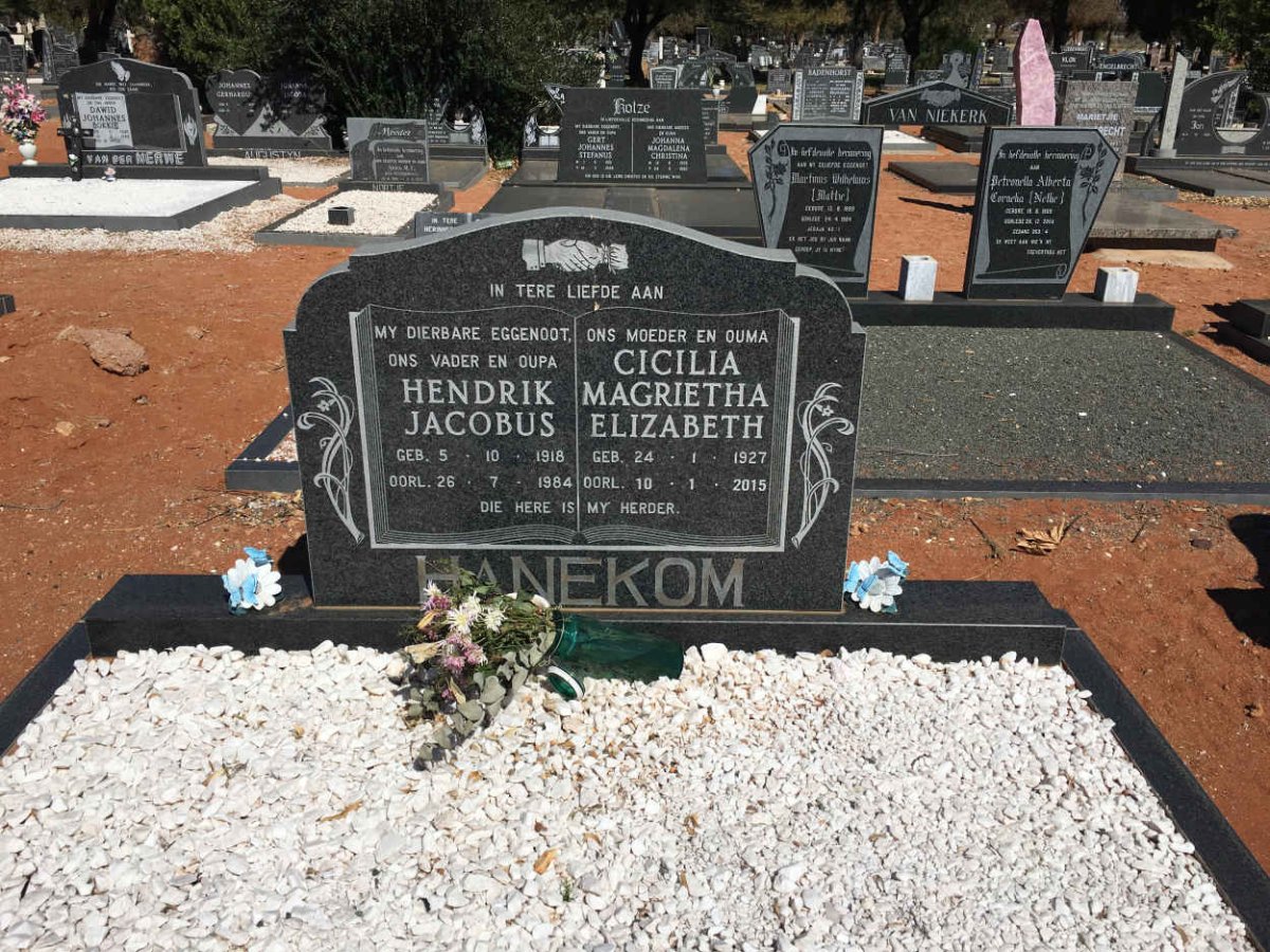 HANEKOM Hendrik Jacobus 1918-1984 &amp; Cicilia Magrietha Elizabeth 1927-2015