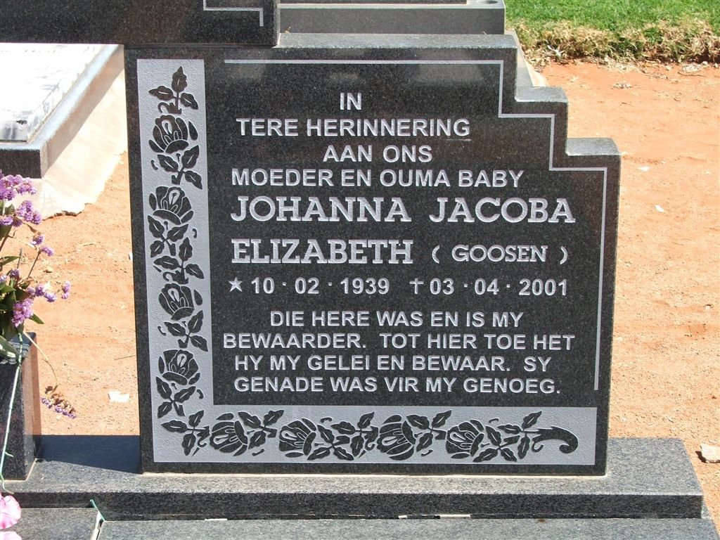 HUMAN Johanna Jacoba Elizabeth nee GOOSEN 1939-2001