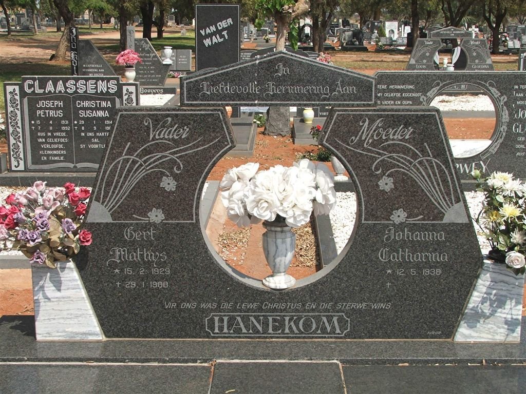 HANEKOM Gert Mathys 1929-1988 &amp; Johanna Catharina 1938-