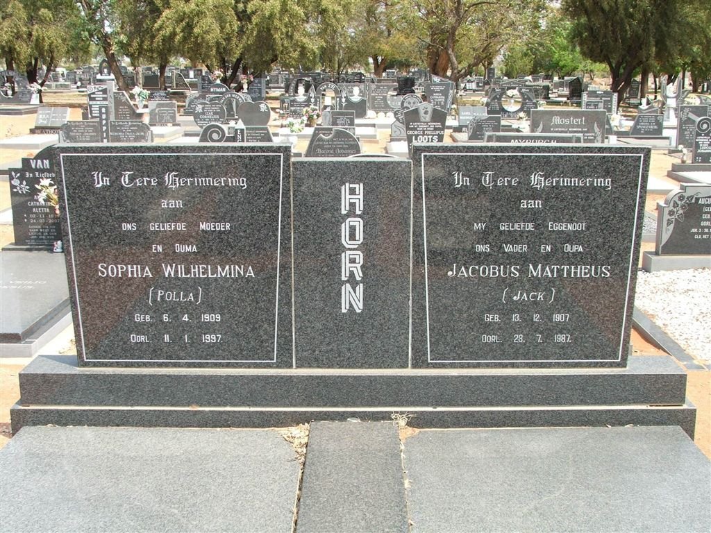 HORN Jacobus Mattheus 1907-1987 &amp; Sophia Wilhelmina 1909-1997