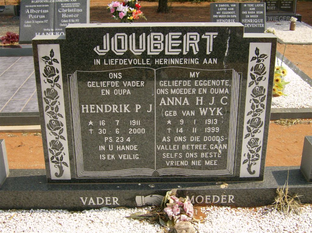 JOUBERT Hendrik P.J. 1911-2000 &amp; Anna H.J.C. VAN WYK 1913-1999