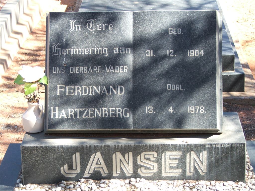 JANSEN Ferdinand Hartzenberg 1904-1978