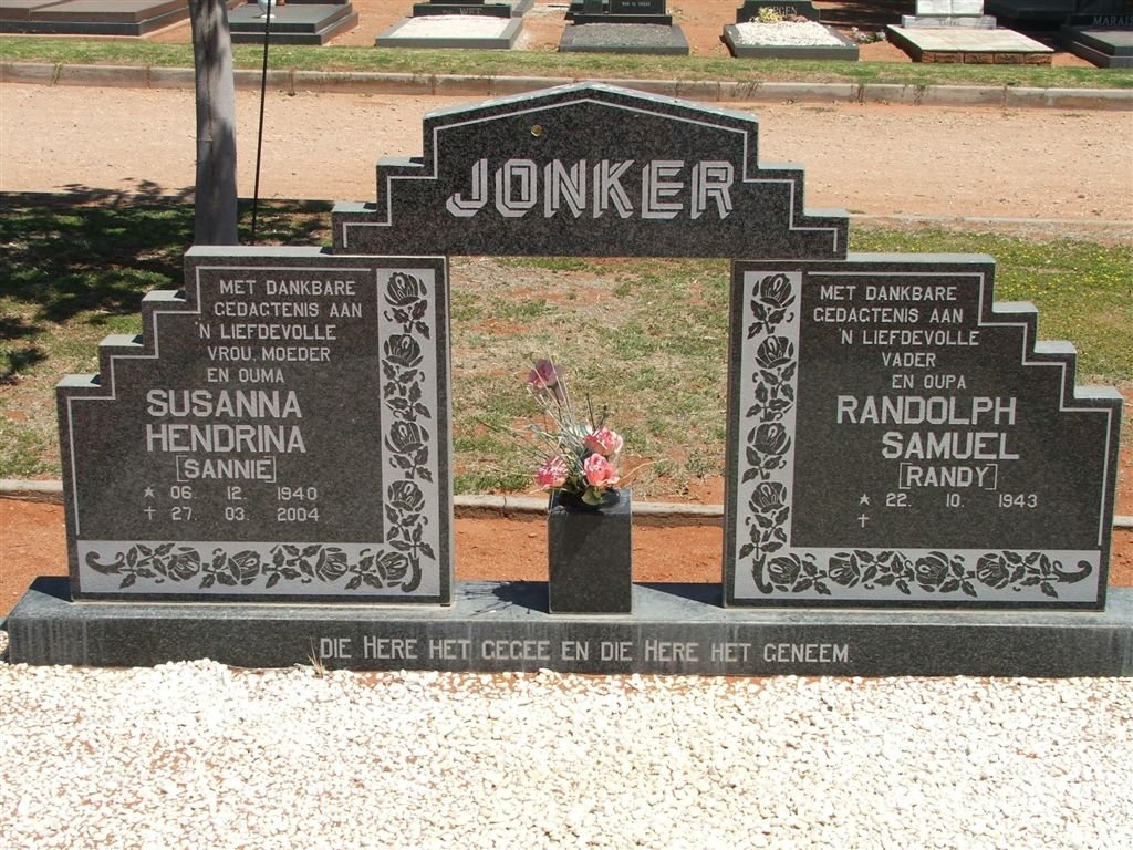 JONKER Randolph Samuel 1943-  &amp; Susanna Hendrina 1940-2004
