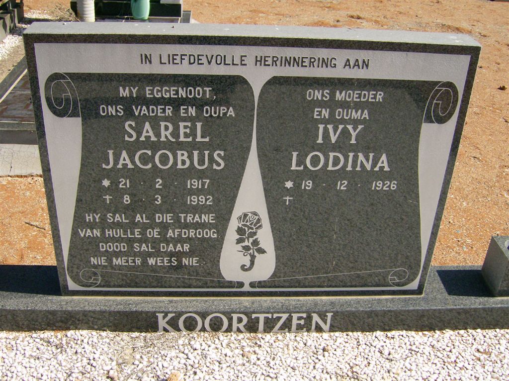 KOORTZEN Sarel Jacobus 1917-1992 &amp; Ivy Lodina 1926-