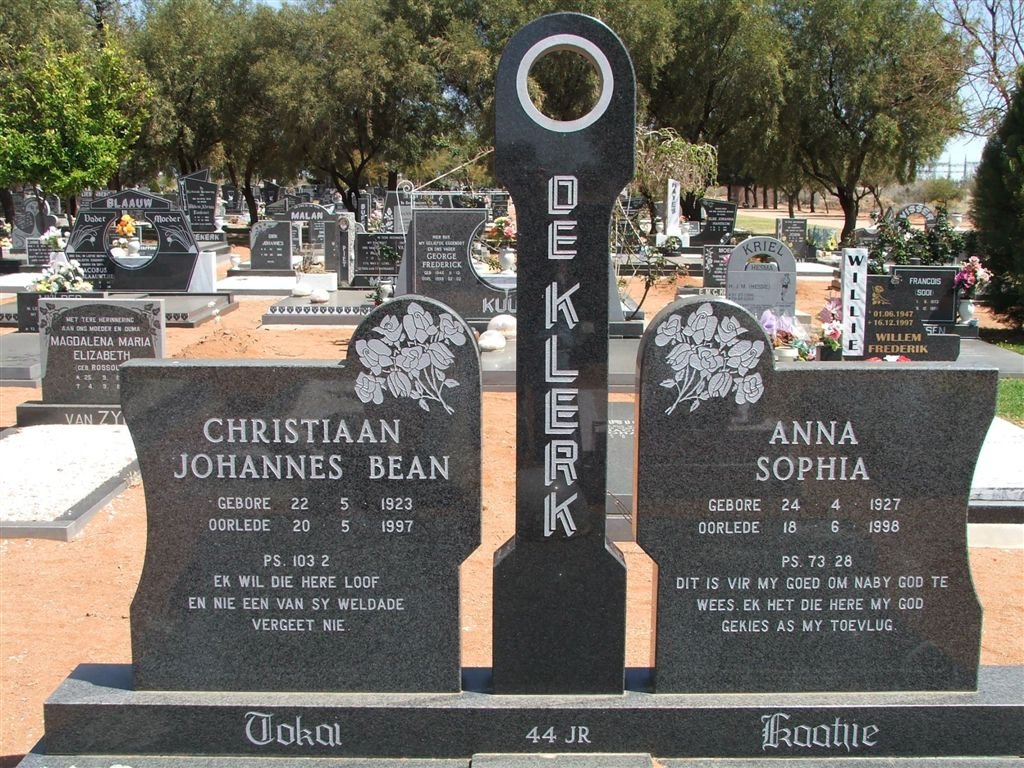 KLERK Christiaan Johannes Bean, de 1923-1997 &amp; Anna Sophia 1927-1998