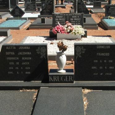 KRUGER Cornelius Francios 1916-1983 &amp; Aletta Johanna Sophia Jacomina DE JAGER nee BENSON 1920-1998