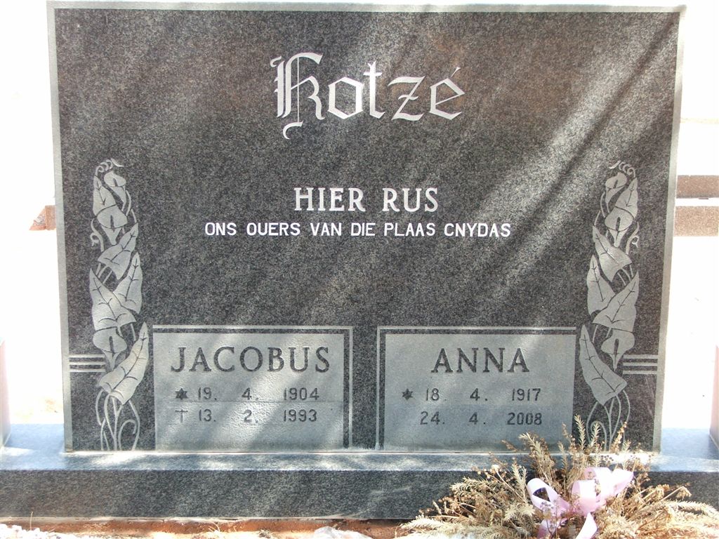KOTZÉ Jacobus 1904-1993 &amp; Anna 1917-2008