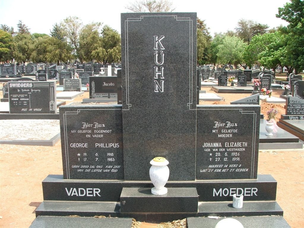 KÜHN George Phillipus 1918-1983 &amp; Johanna Elizabeth VAN DER WESTHUIZEN 1926-1991