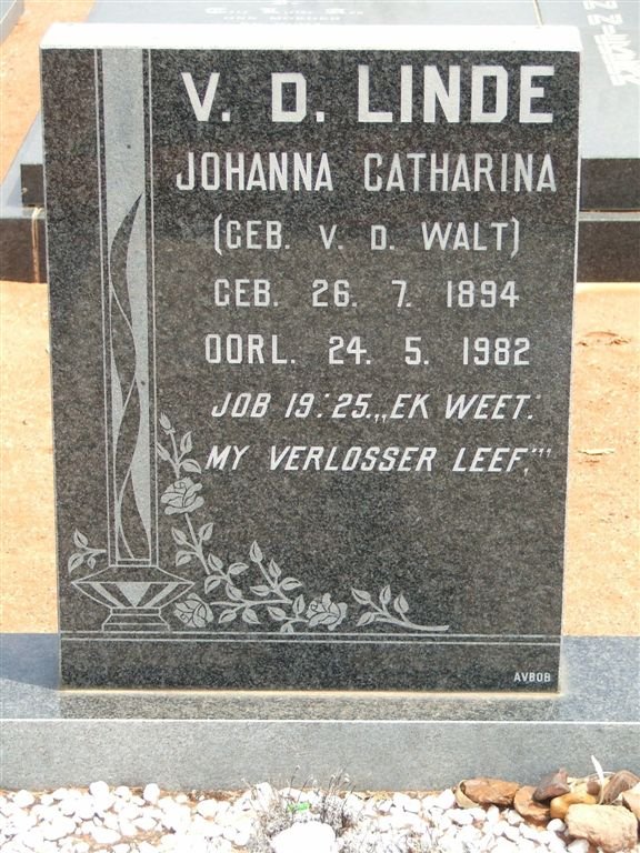 LINDE Johanna Catharina, v.d. nee V.D.WALT 1894-1982