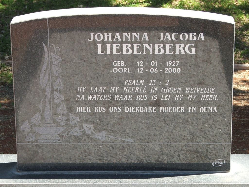 LIEBENBERG Johanna Jacoba 1927-2000