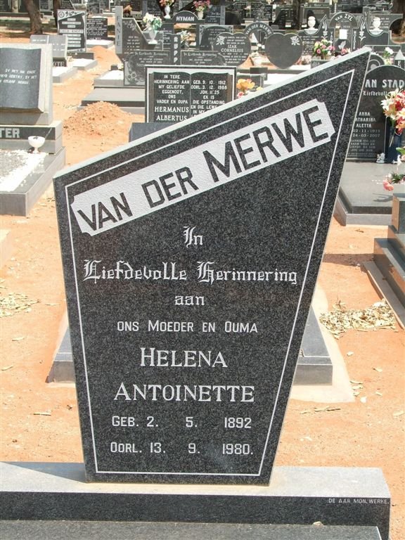 MERWE Helena Antoinette, van der 1892-1980