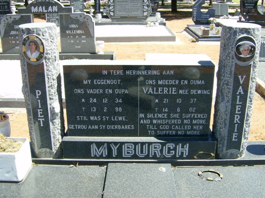 MYBURGH Piet 1934-1998 &amp; Valerie 1937-2002