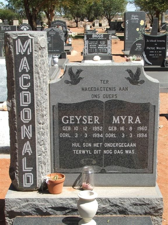 MACDONALD Geyser 1952-1994 &amp; Myra 1960-1994
