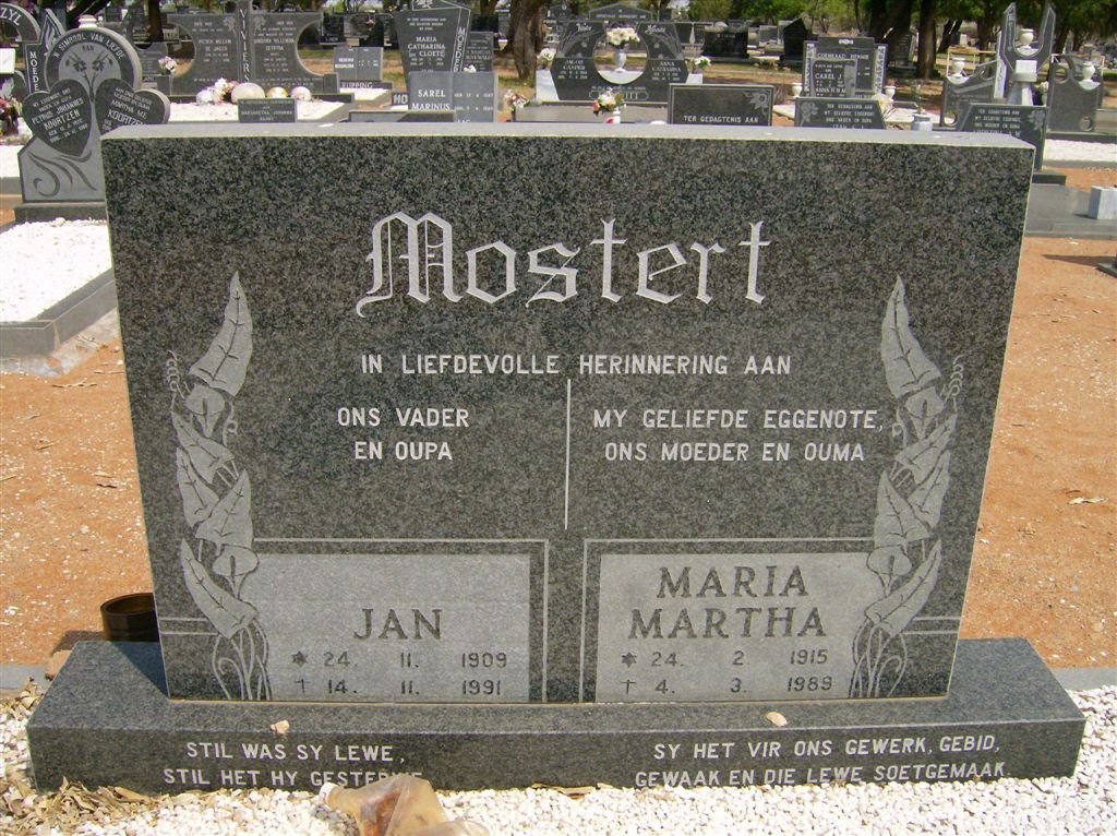 MOSTERT Jan 1909-1991 &amp; Maria Martha 1915-1989