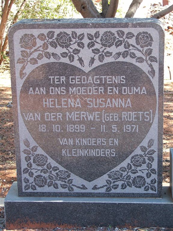 MERWE Helena Susanna, van der nee ROETS 1899-1971