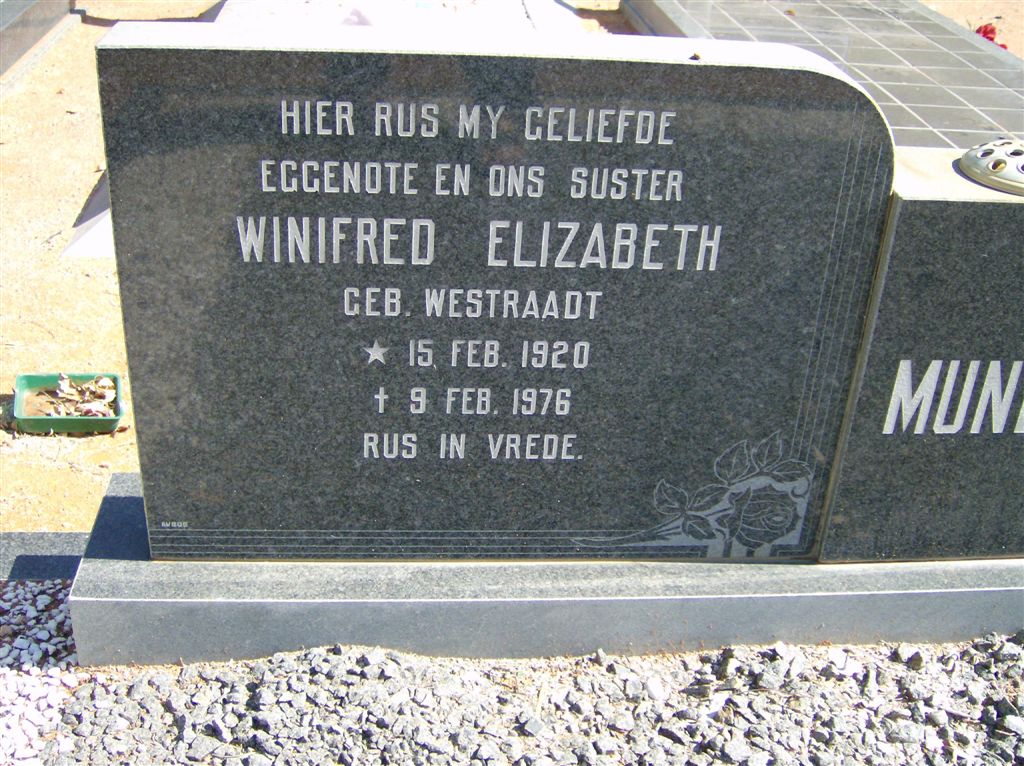 MUNDY Winifred Elizabeth nee WESTRAADT 1920-1976