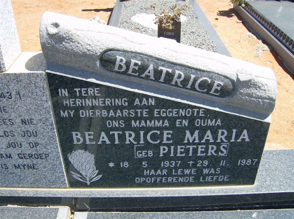 MYBURGH Beatrice Maria nee PIETERS 1937-1987