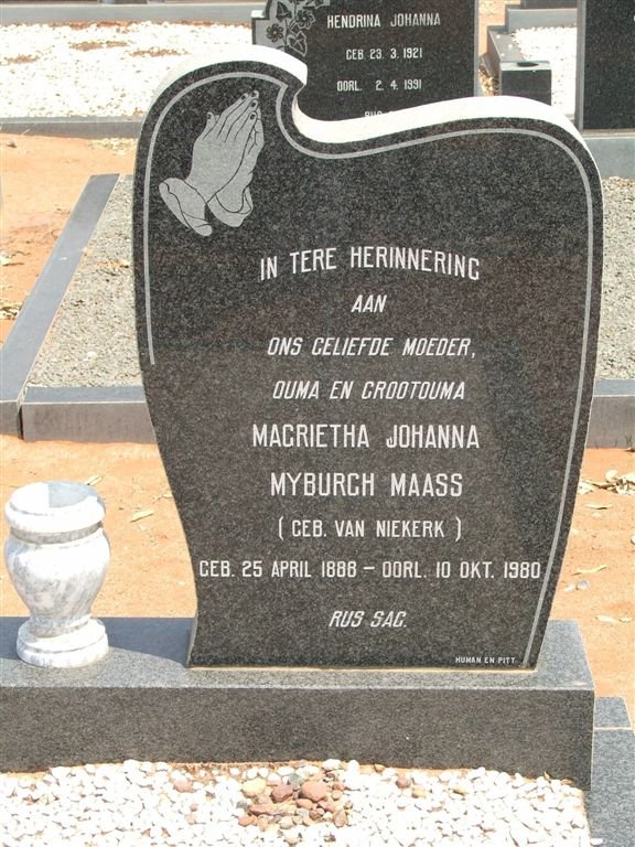 MAASS Magrietha Johanna Myburgh nee VAN NIEKERK 1888-1980