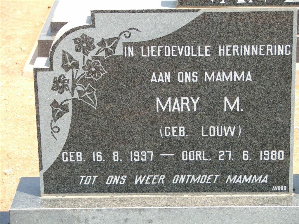 MERWE Mary M., van der nee LOUW 1937-1980