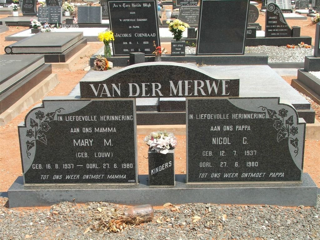 MERWE Nicol G., van der 1937-1980 &amp; Mary M. LOUW 1937-1980