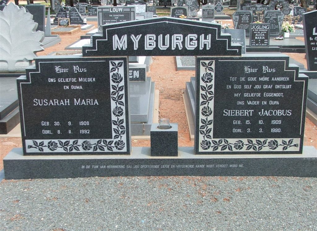 MYBURGH Siebert Jacobus 1909-1980 &amp; Susarah Maria 1908-1992