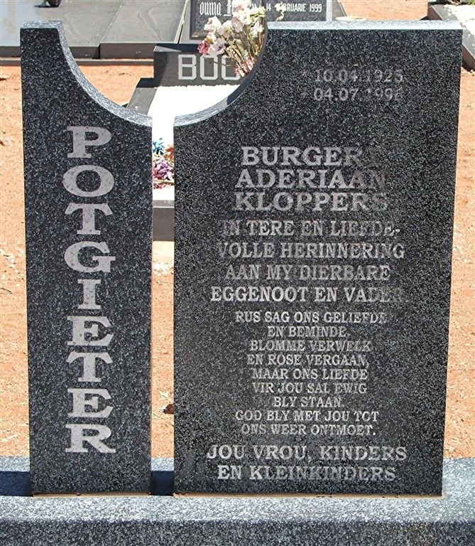 POTGIETER Burger Aderiaan Kloppers 1925-1996