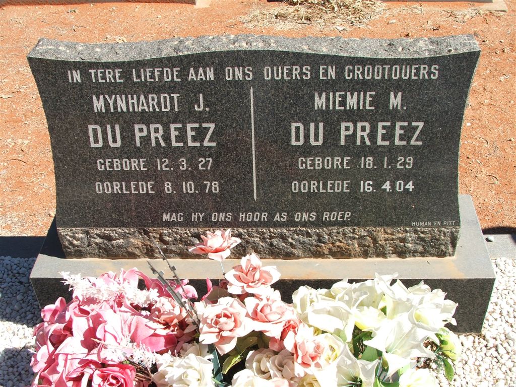 PREEZ Mynhardt J., du 1927-1978 &amp; Miemie M. 1929-2004