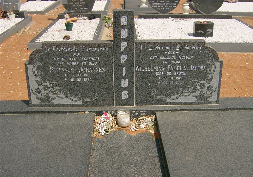 RUPPING Stefanus Johannes 1920-1990 &amp; Wilhelmina Engela Jacoba DE BRUYN 1920-2003