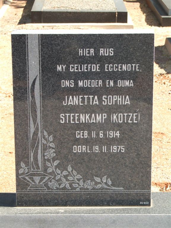 STEENKAMP Janetta Sophia nee KOTZÉ 1914-1975