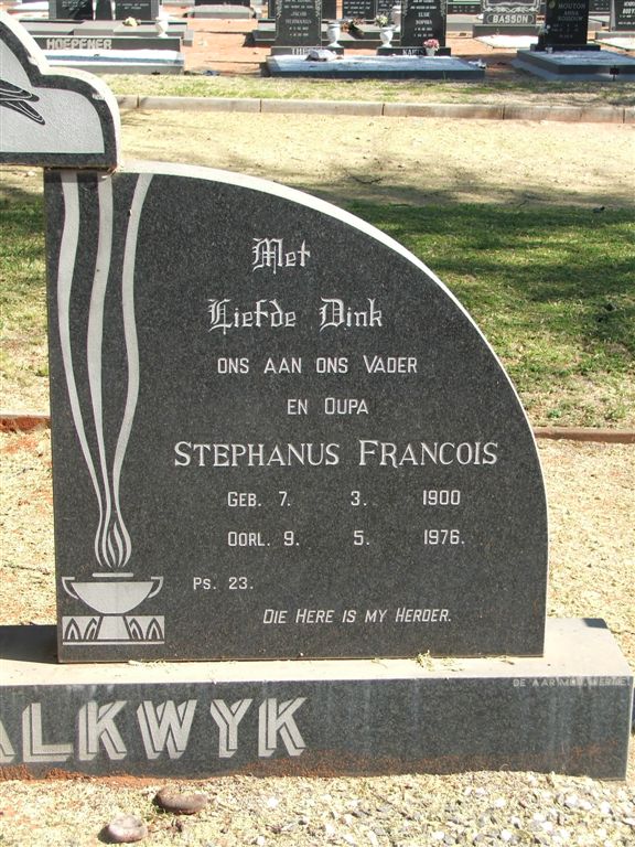 SCHALKWYK Stephanus Francois, van 1900-1976