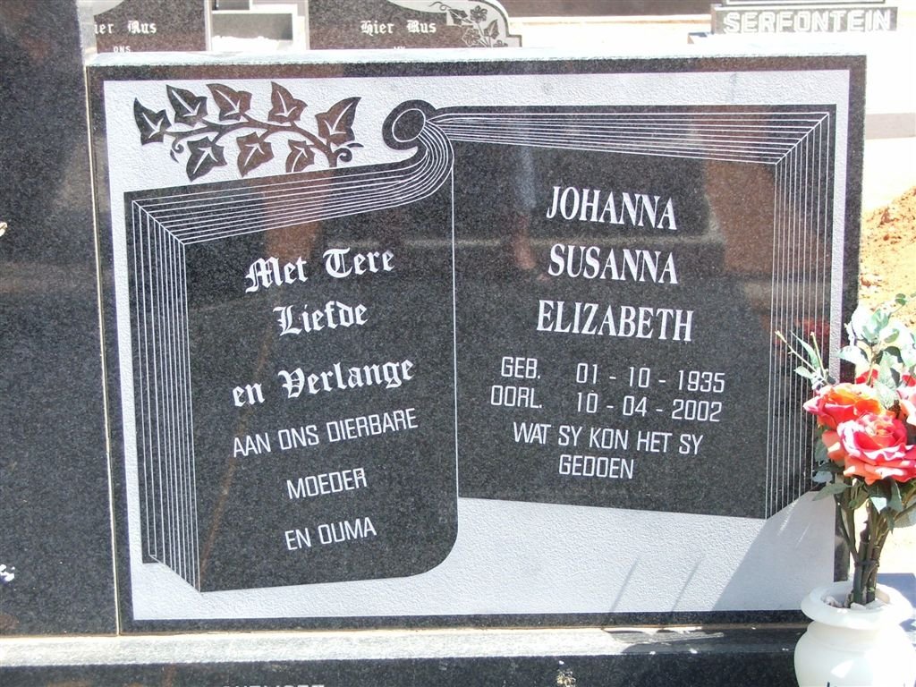 STADEN Johanna Susanna Elizabeth, van 1935-2002