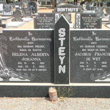STEYN Jacobus Francois de Wet 1906-1980 &amp; Helena Alberta Johanna 1901-1983