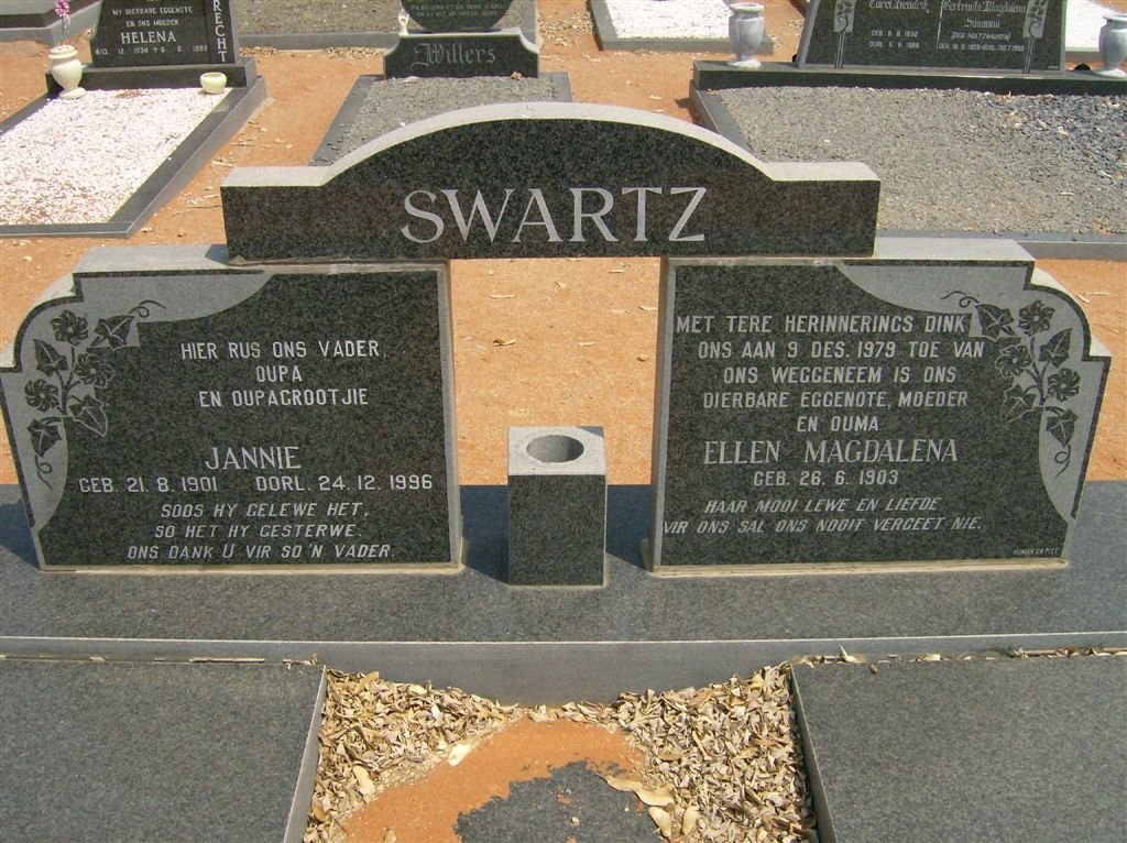 SWARTZ Jannie 1901-1996 &amp; Ellen Magdalena 1903-1979