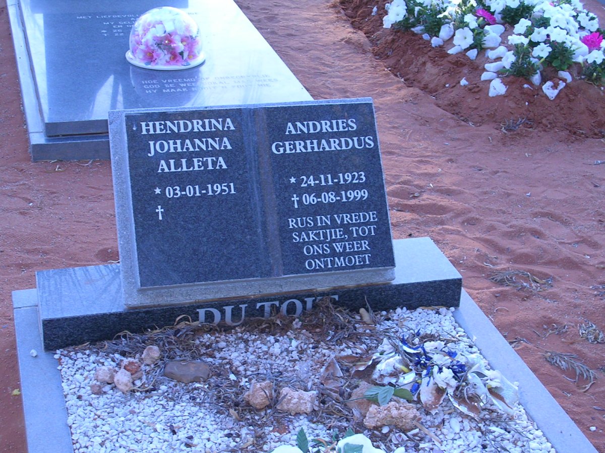 TOIT Andries Gerhardus, du 1923-1999 &amp; Hendrina Johanna Aletta 1951-