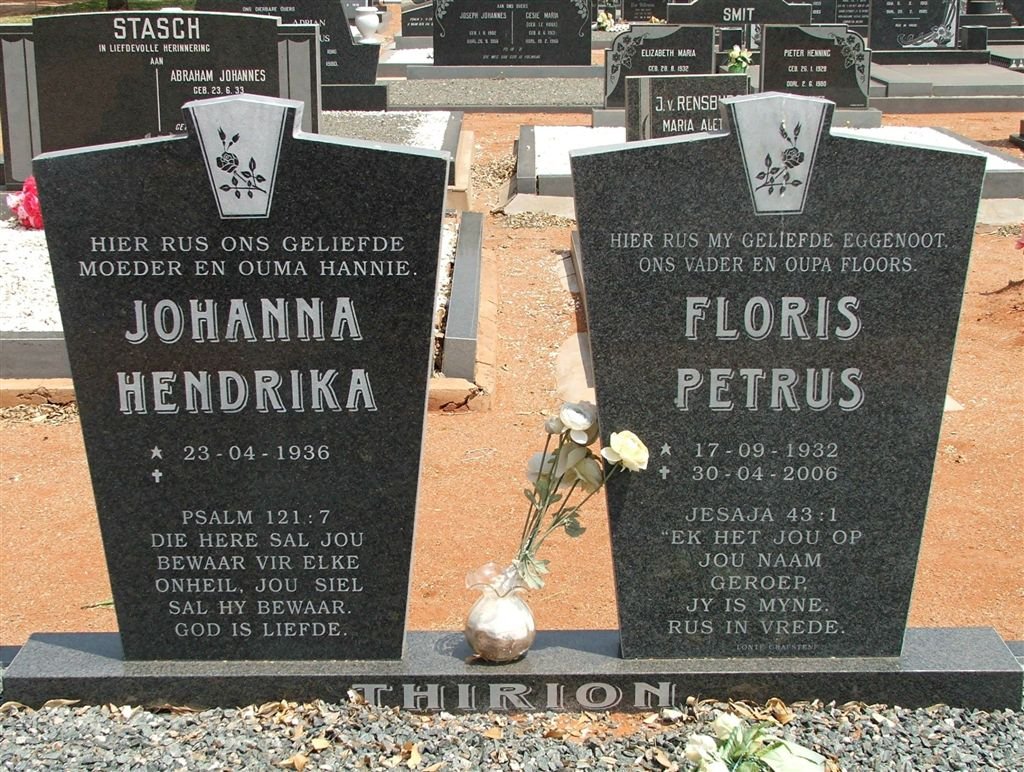 THIRION Floris Petrus 1932-2006 &amp; Johanna Hendrika 1936-