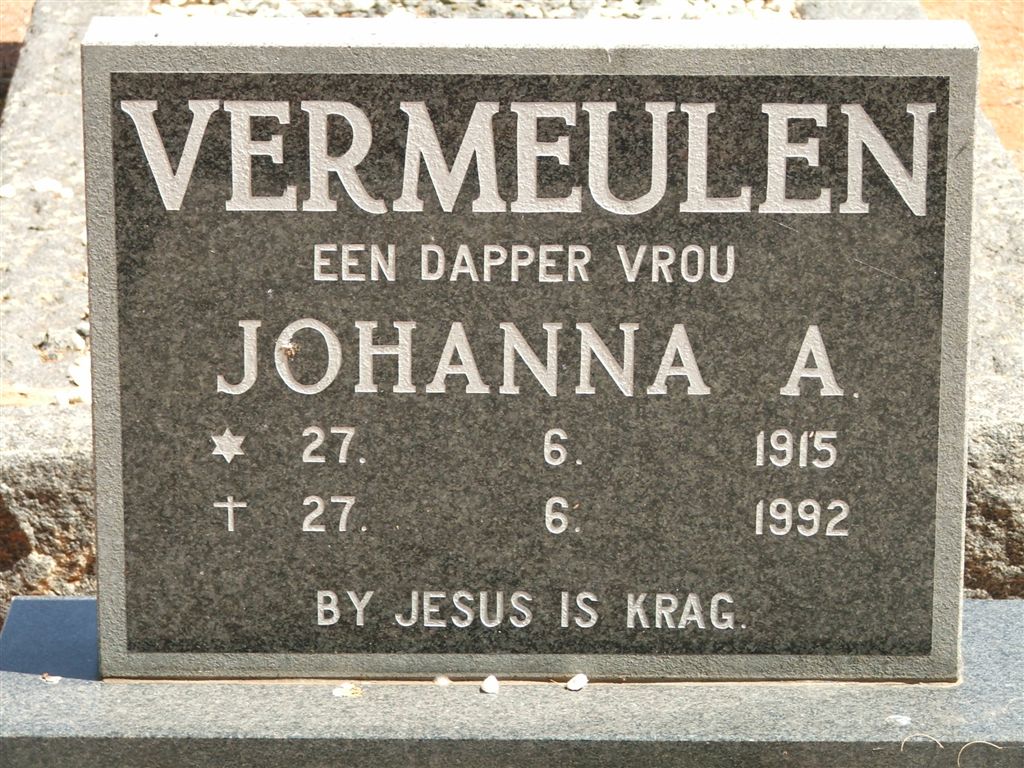 VERMEULEN Johanna A. 1915-1992