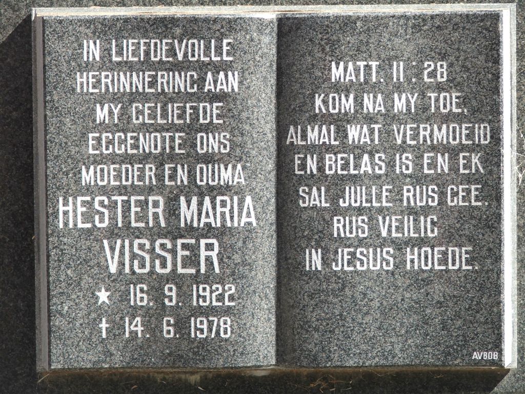 VISSER Hester Maria 1922-1978